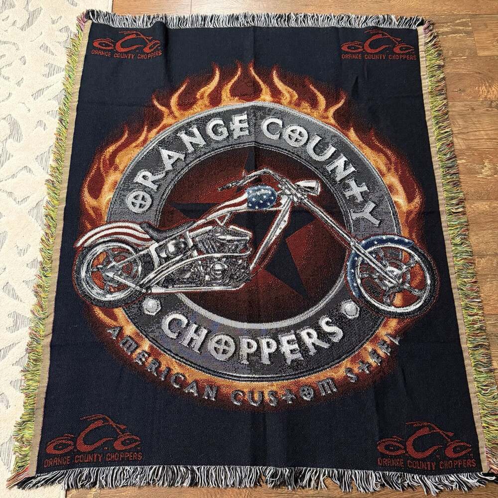 Orange County Choppers American Custom Steel Woven Fringe Throw Blanket